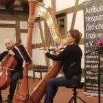 Jubiläumsfeier am 11.11.2022 anlässlich 25 Jahre Ambulanter Hospizdienst Östlicher Enzkreis e.V. mit musikalischer Umrahmung von Valentin Weibert, Violine und Cello und Rachel Kelz, Harfe. Bild: Susanne Wiesinger.